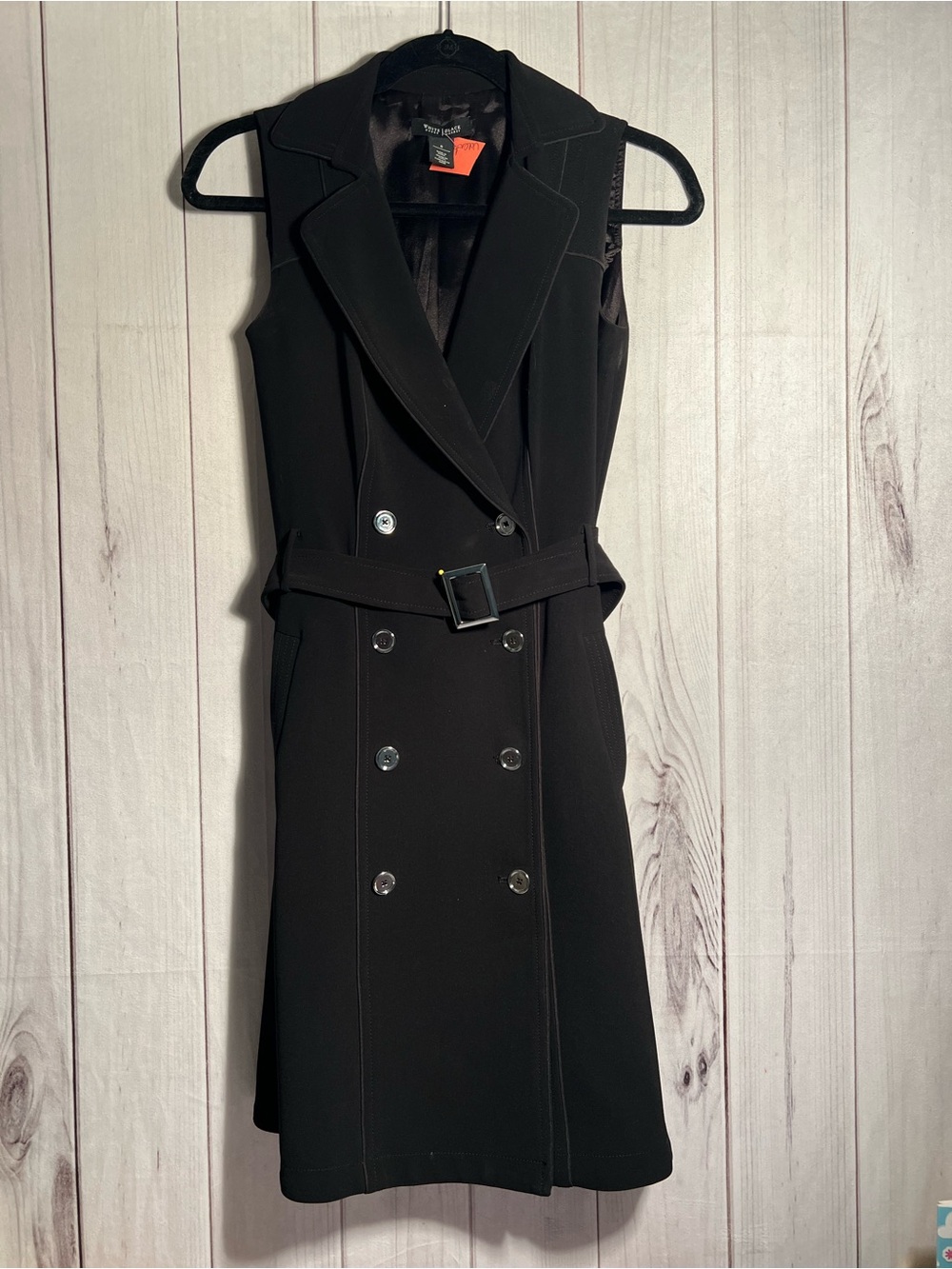 White House Black Market Black Double-Breasted Sleeveless Midi Dress with Belt
